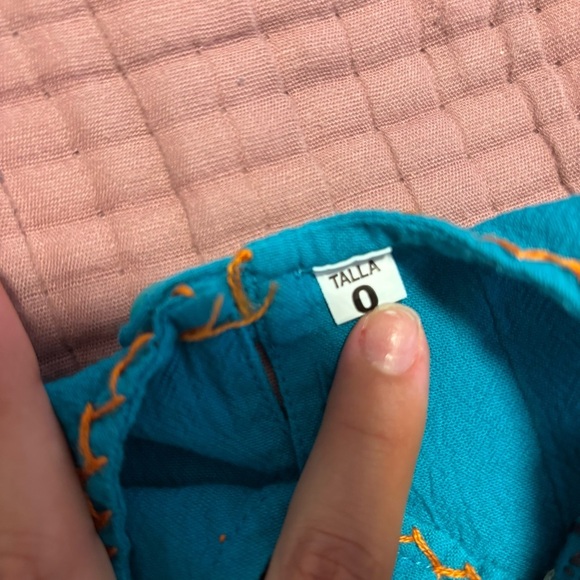 Turquoise Dress with Orange Stitching - Picture 3 of 3